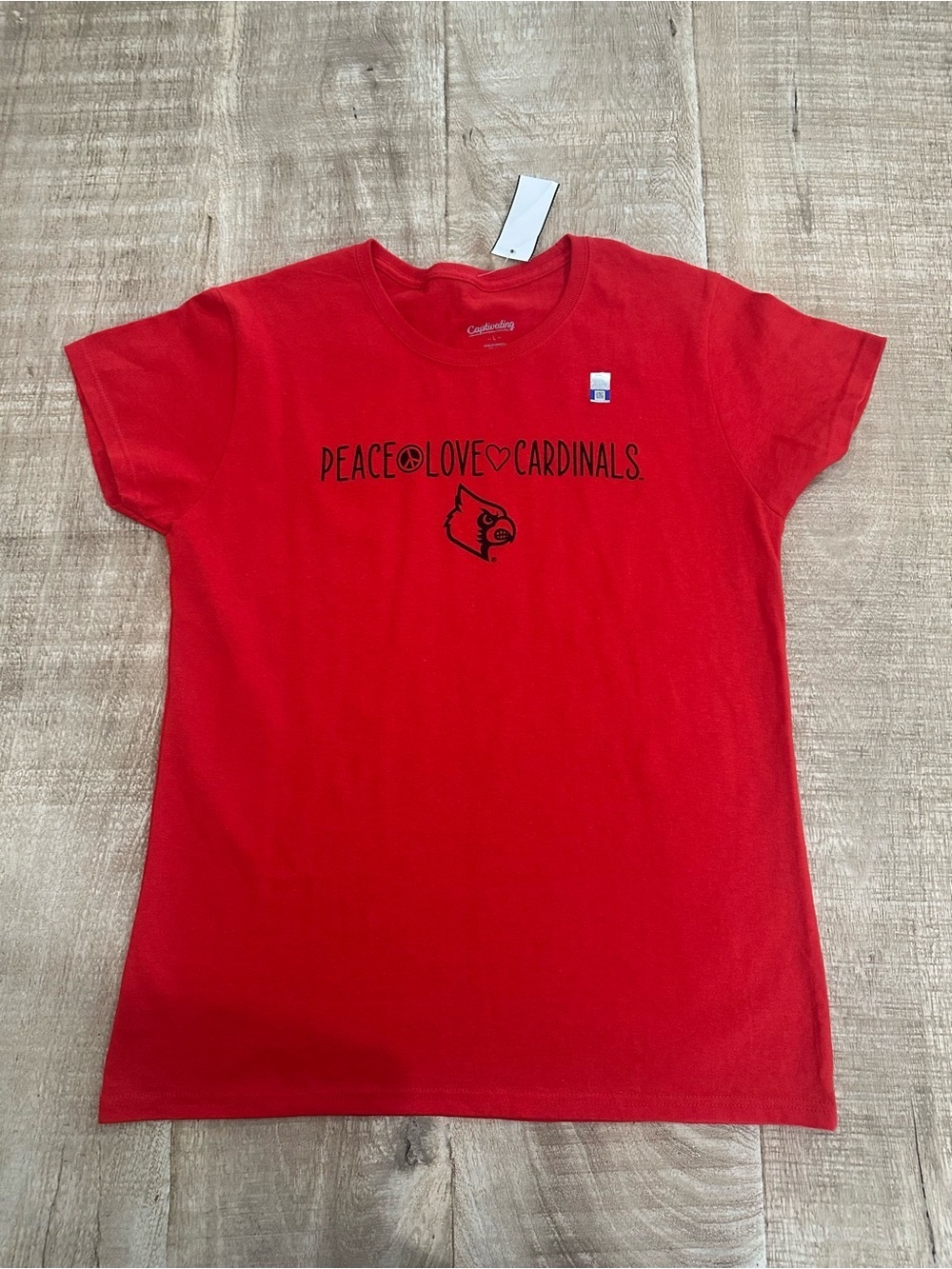 Captivating Apparel Peace Love Cardinals Tee | Size L | Red Graphic T-Shirt